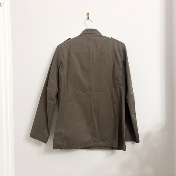 EUC Olive Green / Light Brown Button Down Canvas Field Jacket - sz Small - Picture 9 of 9